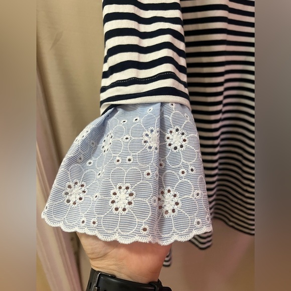 Tommy Hilfiger Navy White Striped Dress Ruffle Cuffs Size Small Nautical Chic - Picture 3 of 6
